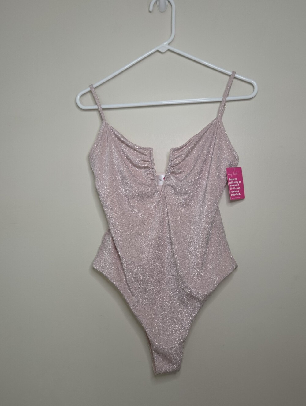 Women's Buddy Love Tilly Deep V Swimsuit Metallic Pink Sz Medium NWT